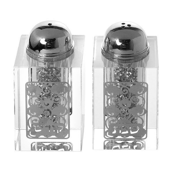 Crystal Salt And Pepper Shaker Set Broken Glass & Silver Design 3"H-0