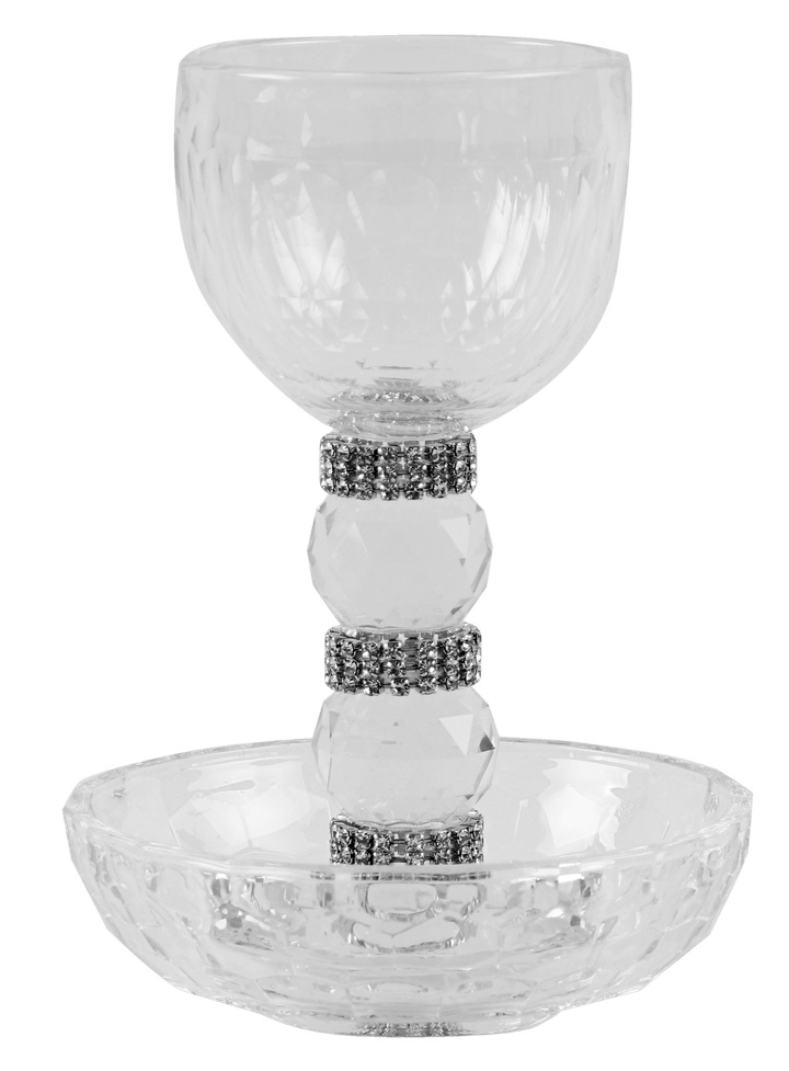 Crystal, Silver And Diamonds Kiddush Cup-6"H Tray-4.5"W-0