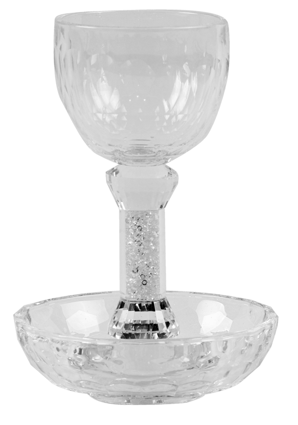 Crystal With Light Silver Stones Kiddush Cup 6"H Tray 4.5"W-0