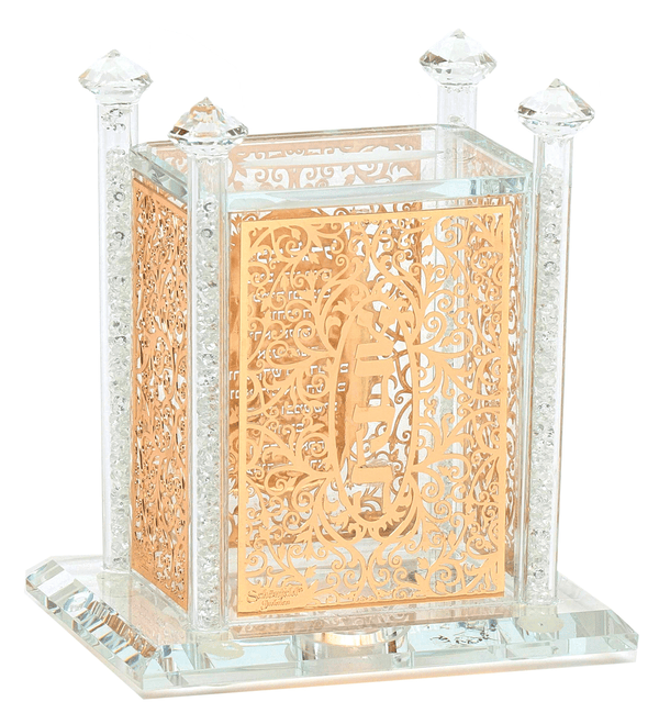 Crystal Tzedakah Pushka With Gold 5x4x6"