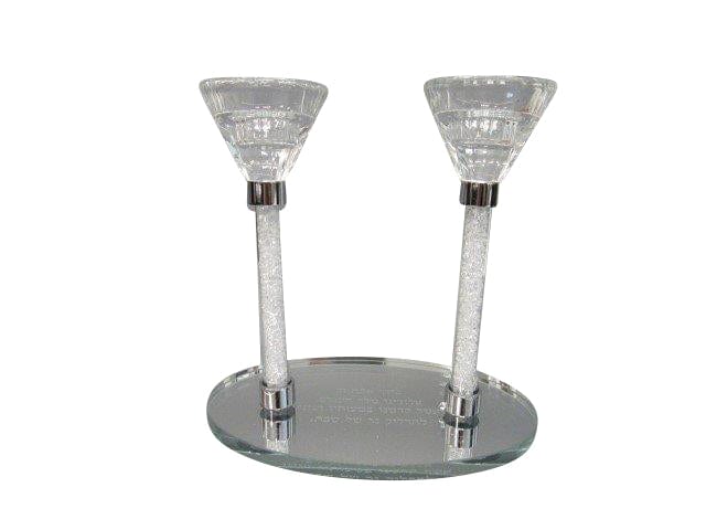 Crystal Candlesticks On Mirror Tray With Hadlakat Neroth-0