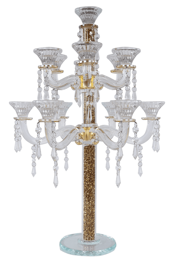 Crystal Candelabra Golden Crystal Filing 13 Branch 25"H-0