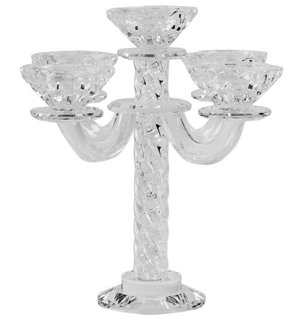 Crystal Candelabra 5 With Light Silver Stones 8"H-0