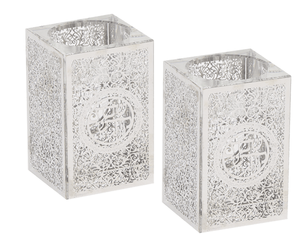 Crystal tea Light Holders With Silver Plate 3"Hx2x2"-0