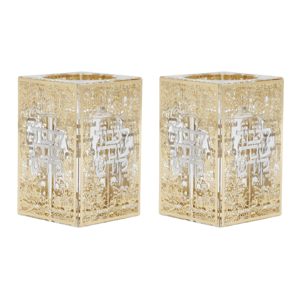 Crystal Tea lights holder with Gold & Silver Shabbos Plates-0