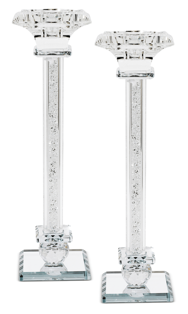 Crystal Candlestick Clear Filling Mirror Stands 10"-0