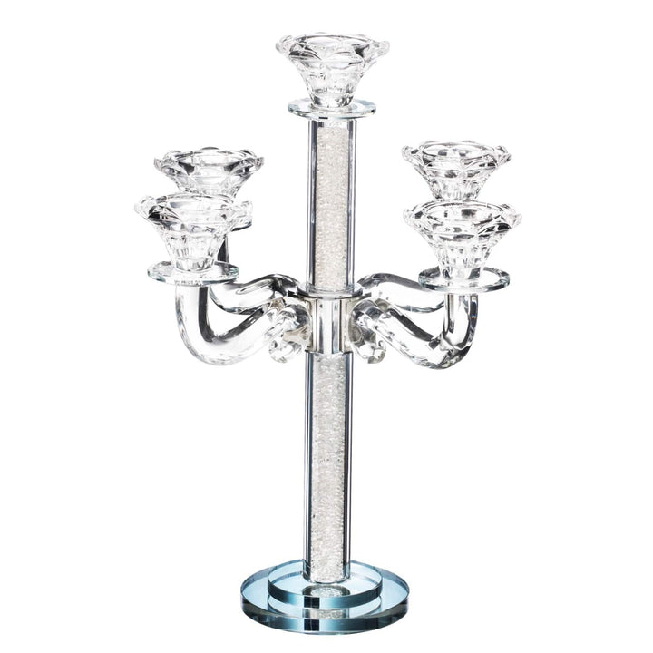 Crystal Candelabra Silver Stones 5 Branches 13.5"H-0