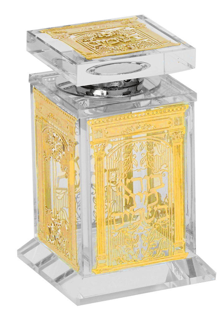 Crystal Besomim Holder With Gold Plate 2x2x4"-0