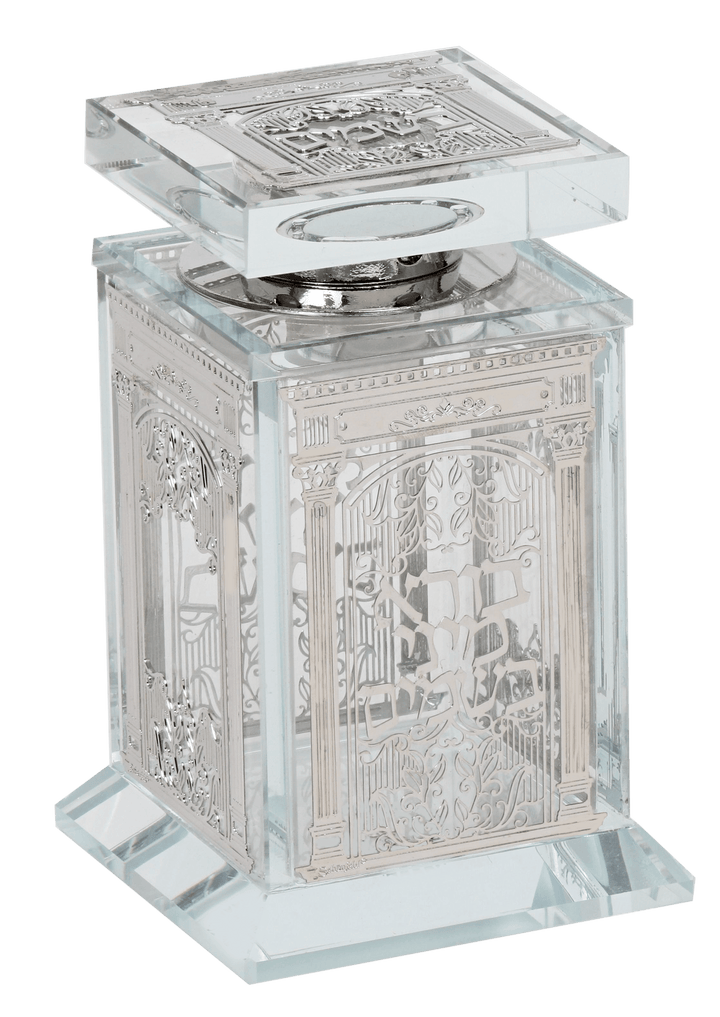 Crystal Besomim Holder With Silver Plate 2x2x4"-0