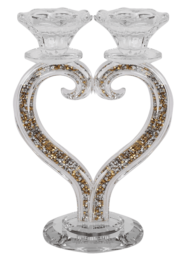 Candelabra 2 Light Heart Shape Gold & Silver Crystals 8.5"-0