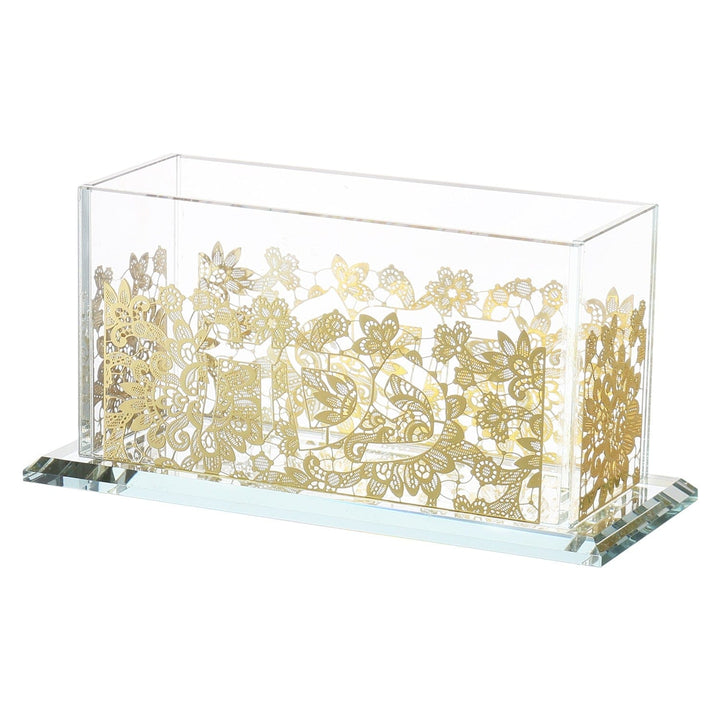 Matzah Holder Crystal With Gold Plate 10x5.5x4.5"-0
