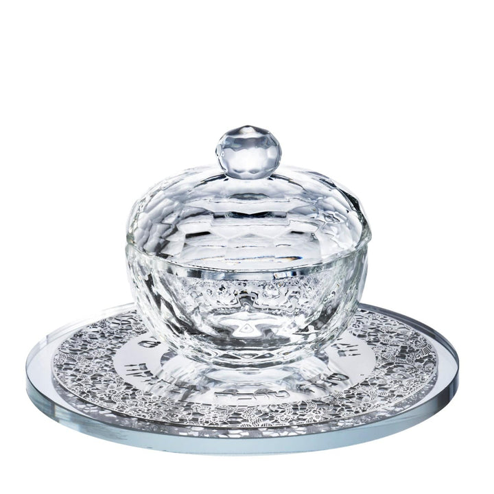 Crystal Honey Dish With Floral Silver 3 Pc 5x3"-0