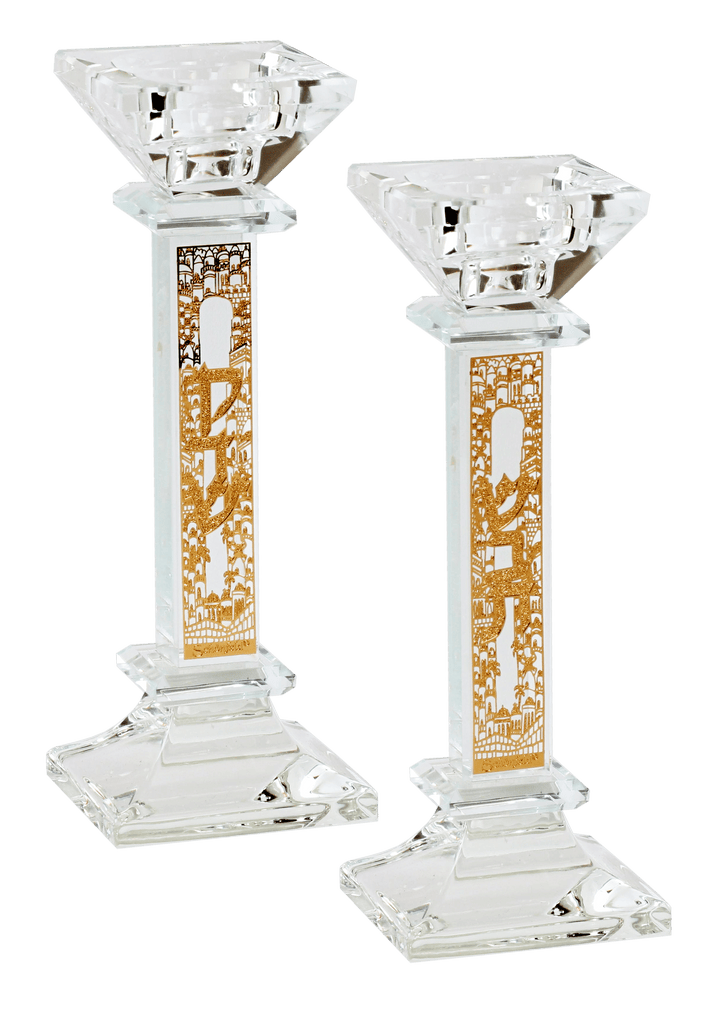 Candlesticks Gold Shabbos Set 7"X 1"-0