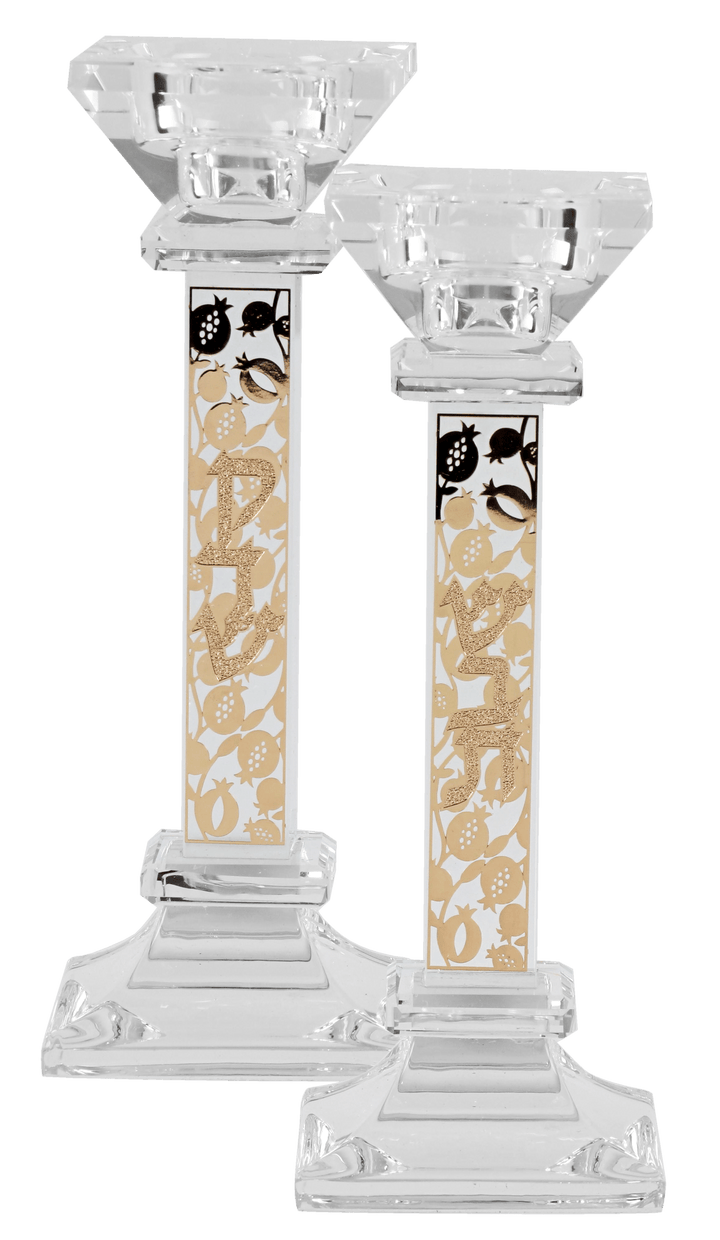 Crystal Candlesticks With Gold Plate 7"H-0