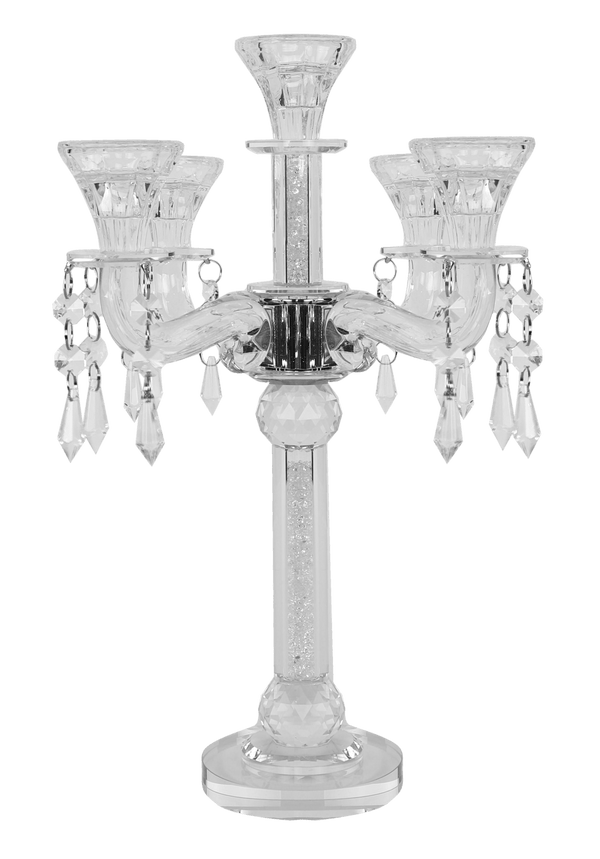 Crystal Candelabra 5 Lights With Filled Stones and hanging Crystals 14.75"-0
