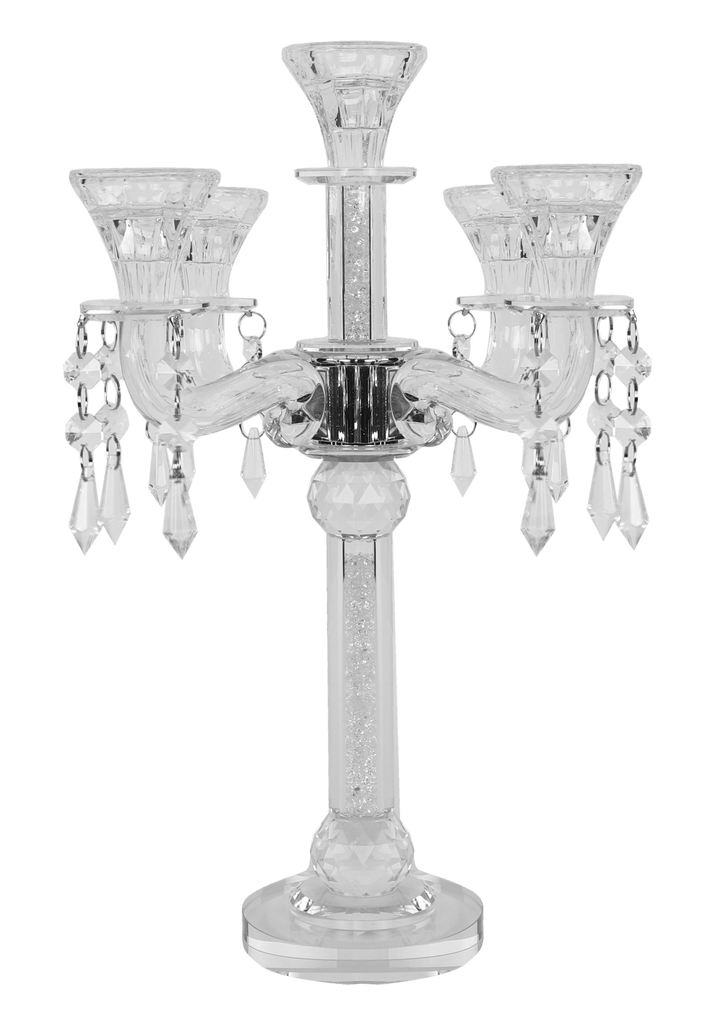 Crystal Candelabra 5 Lights With Filled Stones and hanging Crystals 14.75"-0