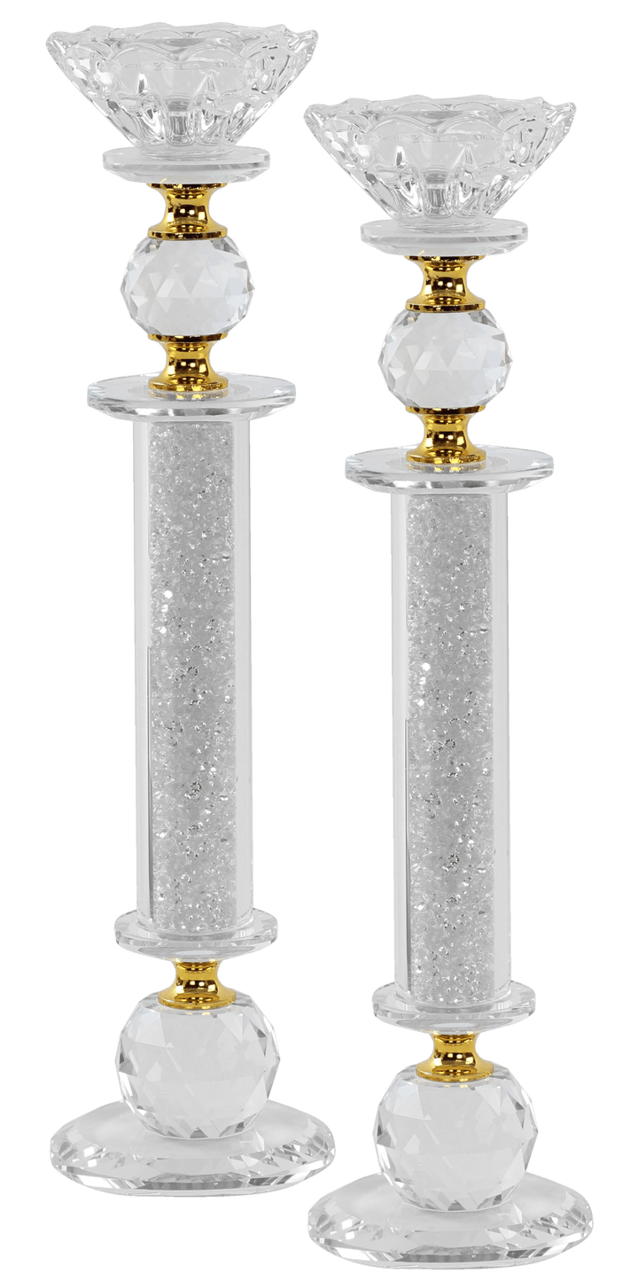 Candlesticks Crystal Gold With Light Silver Stones 11"-0