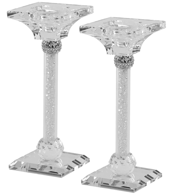 Candlesticks Crystal Silver With Light Silver Stones 7"X .75"-0