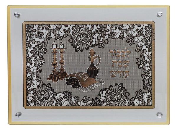 Glass Challah Board With Gold Shabbos table 15x10.5"-0