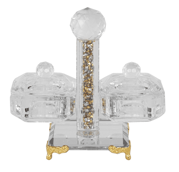 Crystal Salt Holder With Gold Legs and crystals 4.25"H X 5.25"W-0