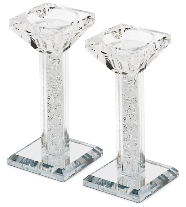 Crystal Candlestick Clear Filling Mirror Stands 5"-0