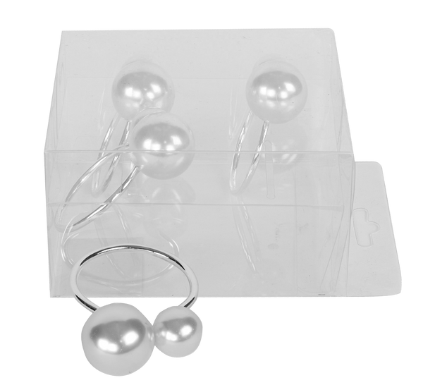 Silver & White Pearls Napkin Ring set of 4/pvc box,-0