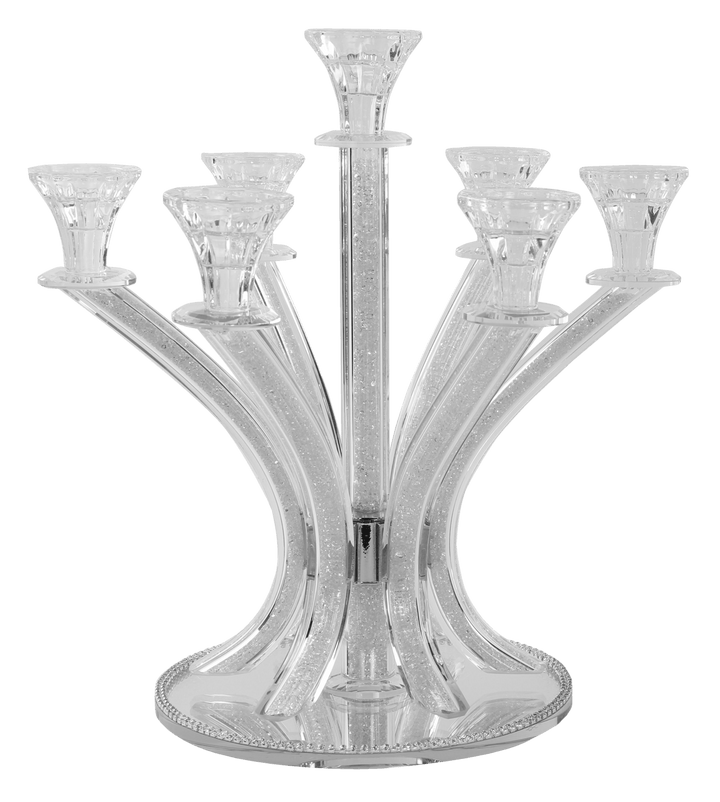 Candelabra 7 Light Silver Stones 14"-0