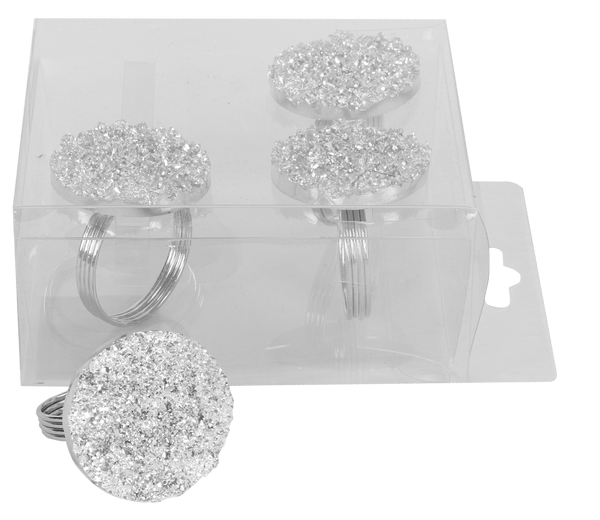 Silver Splatters Napkin Ring set of 4/pvc box,-0