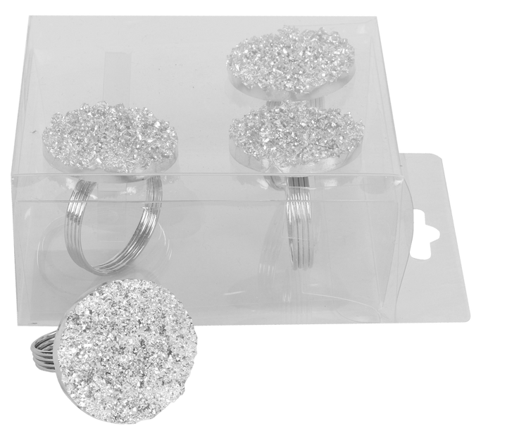 Silver Splatters Napkin Ring set of 4/pvc box,-0