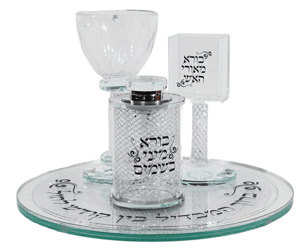 All-In-One Crystal Havdalah Set - Silver with Black print-0