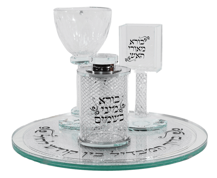 All-In-One Crystal Havdalah Set - Silver with Black print-0