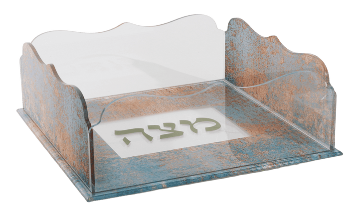 Open Flat Square Matza Box - Acrylic - Marble Design 8x8x3"-0