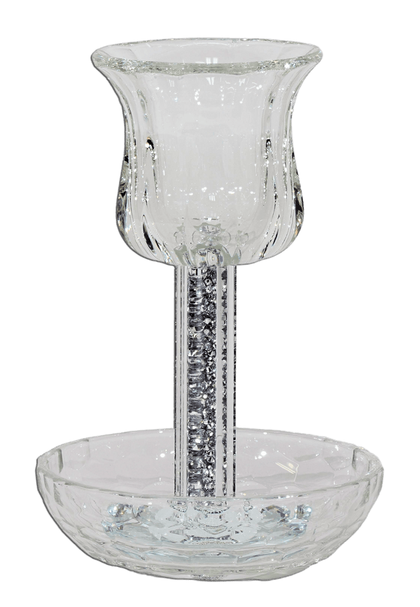 Crystal Kiddush Cup  - Silver Filling with Square Leg - 6" Cup 4.5" Tray-0
