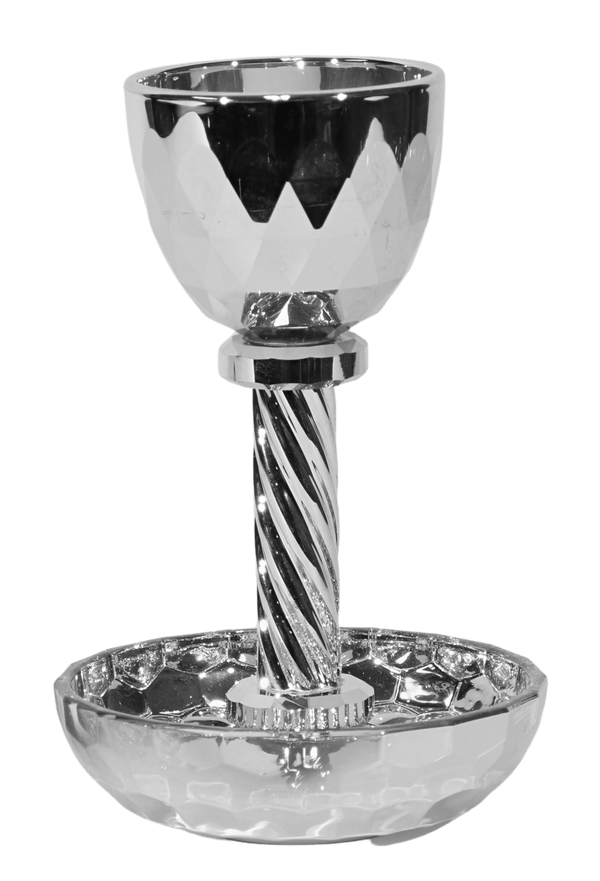 Crystal Silver Kiddush Cup with Tray 6"-0