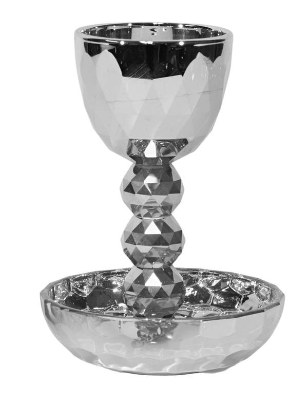 Crystal Silver Kiddush Cup with Tray Round Design - 5.5"-0