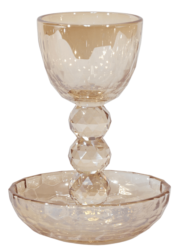 Crystal Gold Kiddush Cup with Tray Circle Design - 5.5"-0