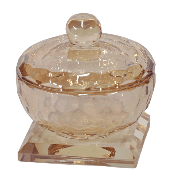 Gold Crystal Dish with lid  2"x2"- Salt & Honey Holder-0