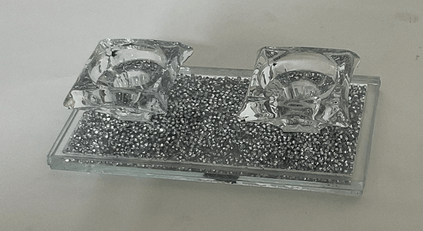 2 Crystal Candle Holder of 2 - on Silver Filling Stand 8" x 4"-0
