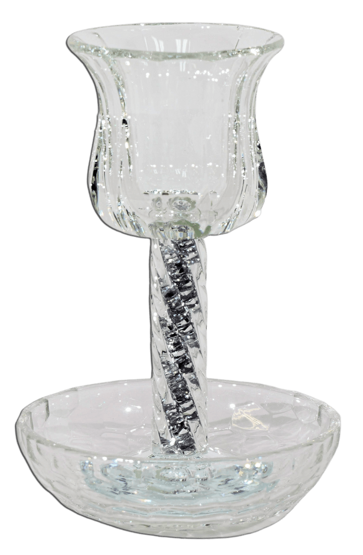 Crystal Kiddush Cup  - Silver Filling with Spiral Leg - 6" Cup 4.5" Tray-0