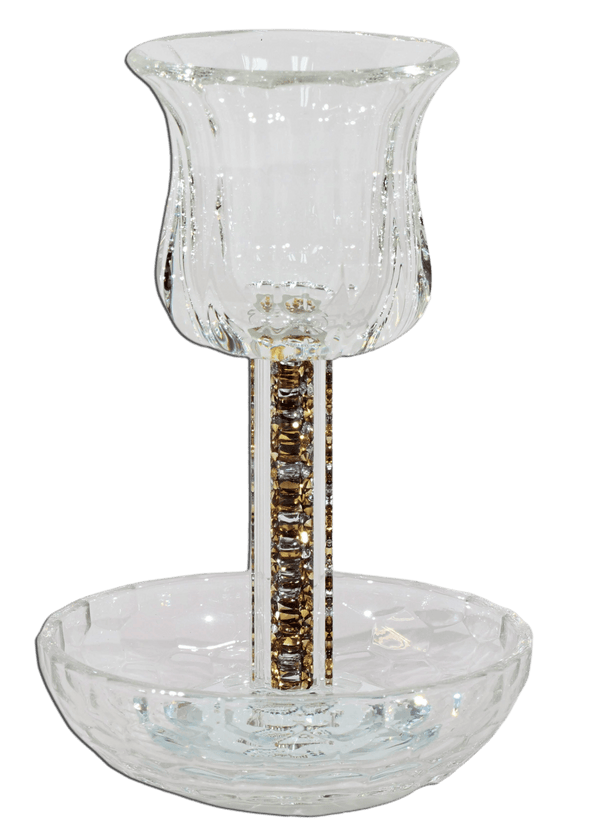 Crystal Kiddush Cup  - Gold Filling with Square Leg - 6" Cup 4.5" Tray-0