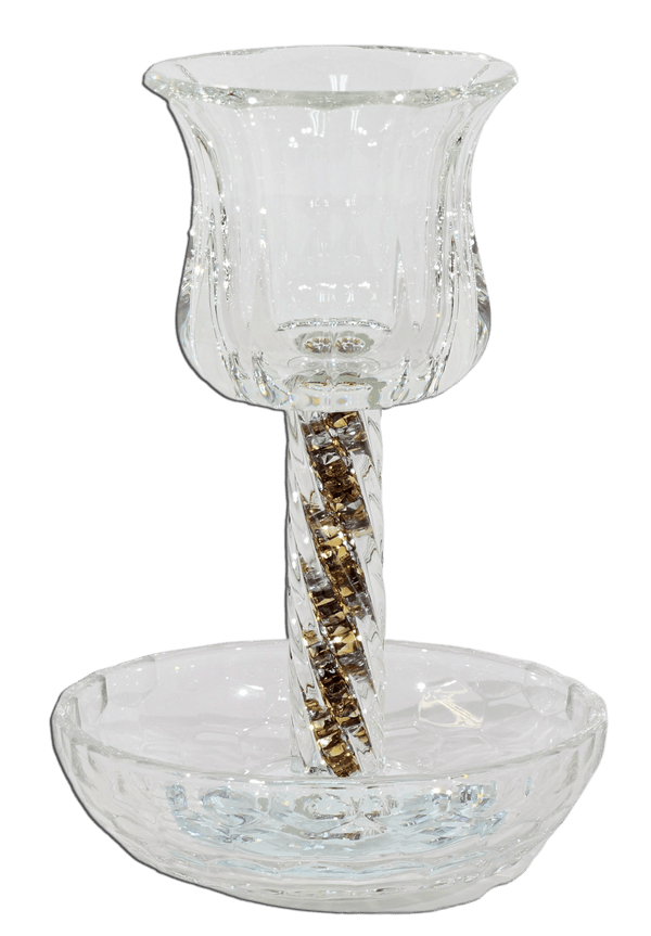 Crystal Kiddush Cup  - Gold Filling with Spiral Leg - 6" Cup 4.5" Tray-0