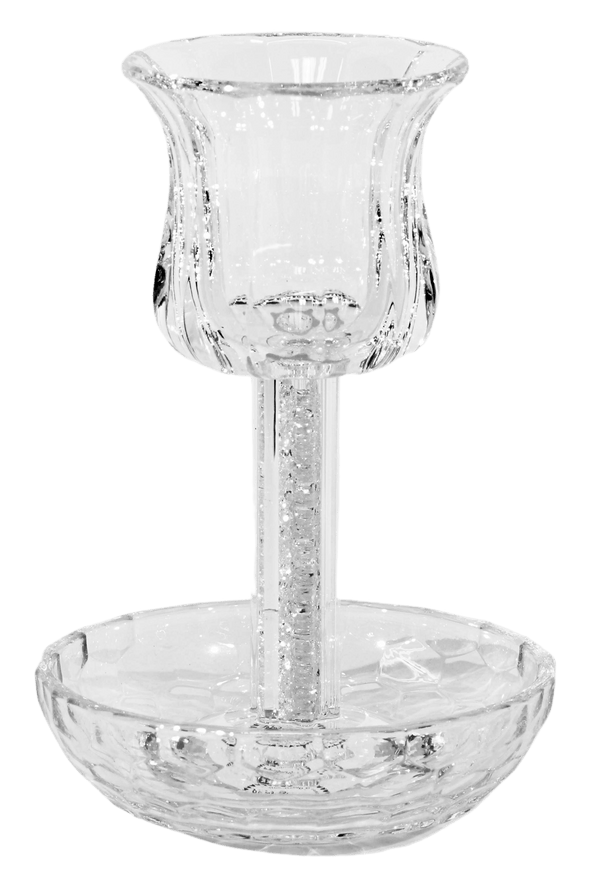 Crystal Kiddush Cup  - White Filling with Square Leg - 6" Cup 4.5" Tray-0