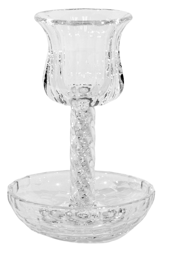 Crystal Kiddush Cup  - White Filling with Spiral Leg - 6" Cup 4.5" Tray-0