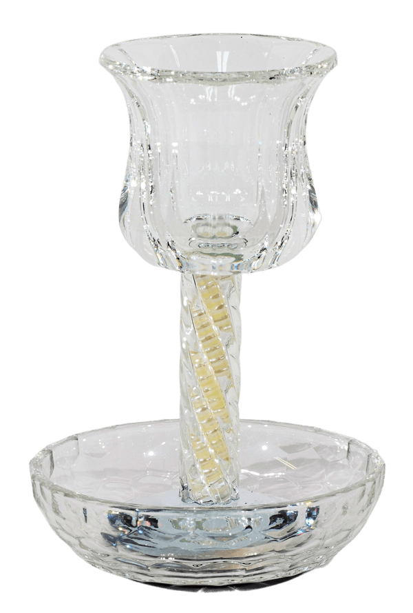 Crystal Kiddush Cup  - White Pearl Filling with Spiral Leg - 6" Cup 4.5" Tray-0