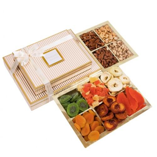 2 Tier Deluxe Dried Fruit Gift Platters & Gift Boxes Gift Basket 2 Tier Designer Stripes 