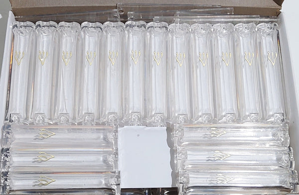 Case of 36 Clear Plastic Mezuzah Covers-Gold 'Shin 7 Cm-0
