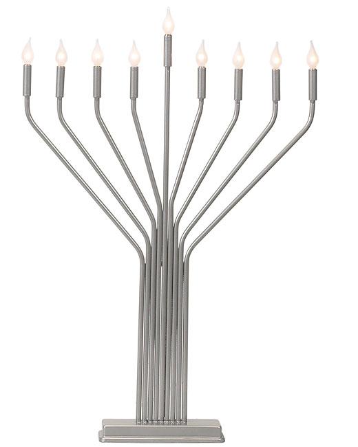 23'' Large Designer Electric Menorah - Silver or Gold Silver 9 Spare Bulbs 