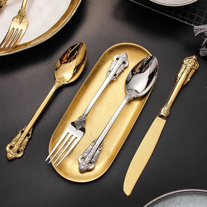 24 Piece Luxury Silver Cutlery Dinner 18/10 Stainless Steel Tableware Set Kitchen 