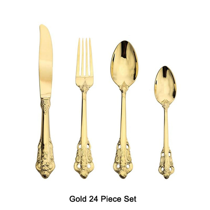 24 Piece Luxury Silver Cutlery Dinner 18/10 Stainless Steel Tableware Set Kitchen gold 24pcs 