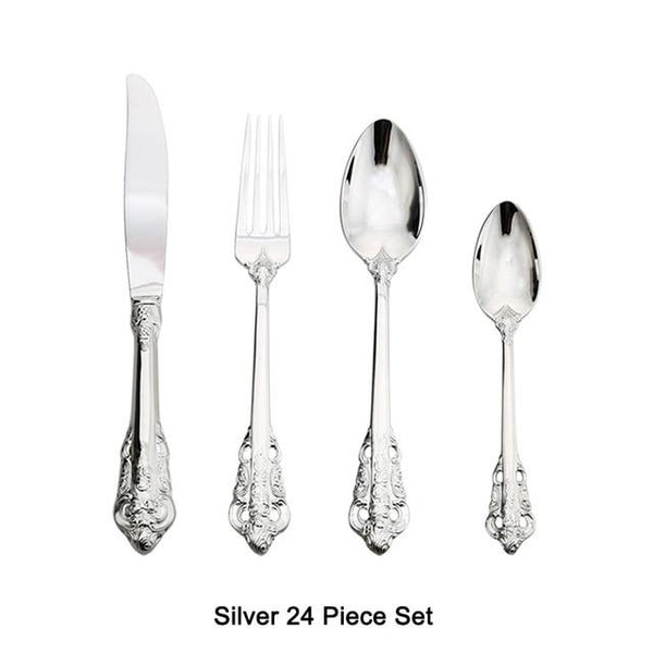 24 Piece Luxury Silver Cutlery Dinner 18/10 Stainless Steel Tableware Set Kitchen silver 24pcs 